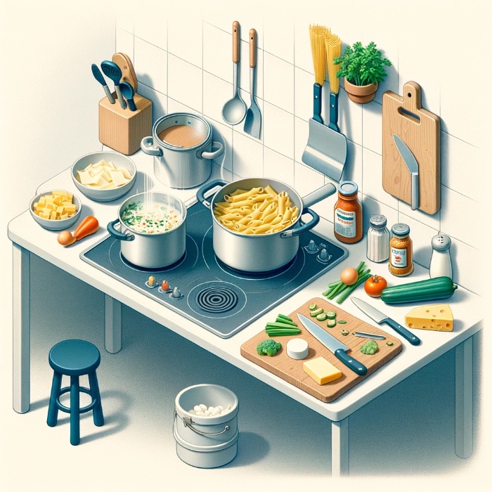 Fresh ingredients making up a simple meal you might cook for one at home.